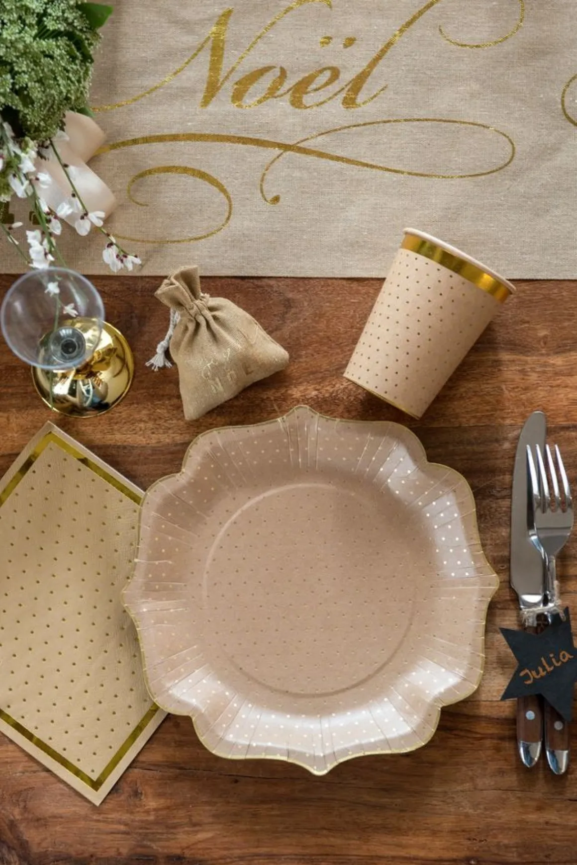 Prikkede Paptallerkener Kraft/Guld