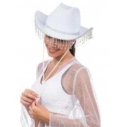 Rhinsten Cowboyhat Hvid