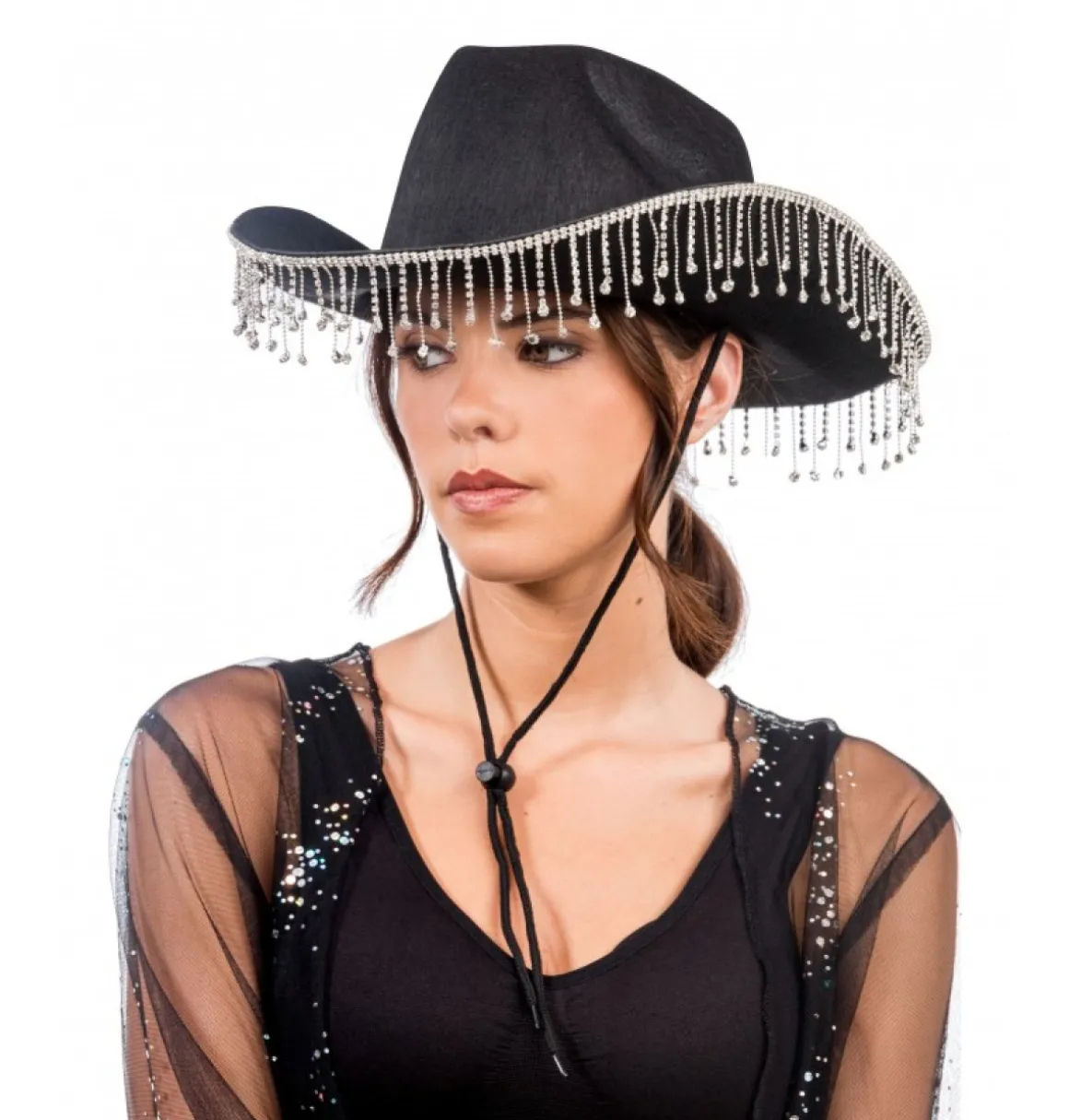Rhinsten Cowboyhat Sort