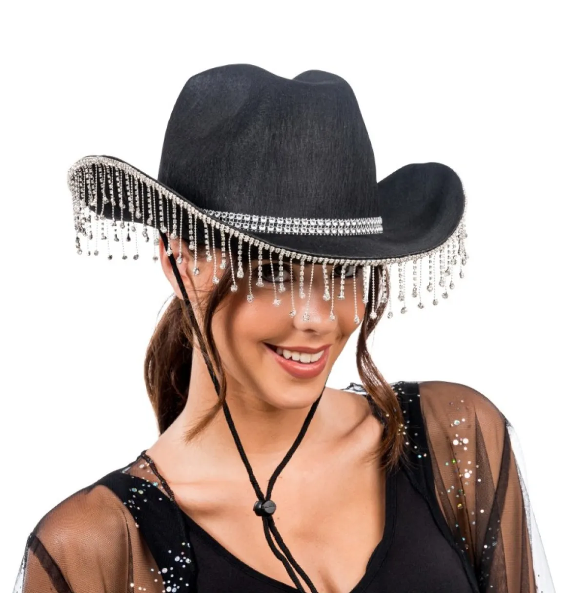 Rhinsten Cowboyhat Sort