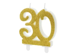 30 Års Glitter Kagelys Guld
