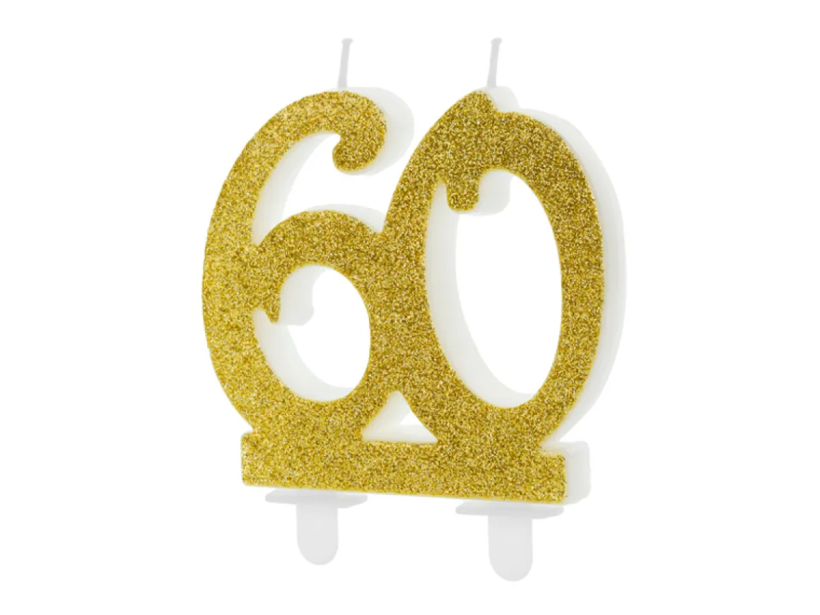 60 Års Glitter Kagelys Guld