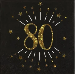 80 Års Servietter Glitter Guld/Sort