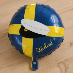 Rund Student Folieballon Blå/Gul