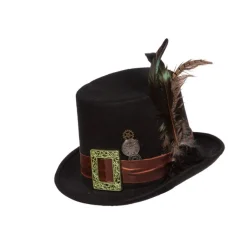 Steampunk Tophat Med Fjer Sort