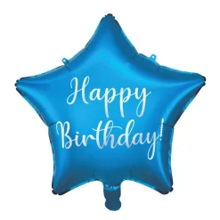 Stjerne Happy Birthday Folieballon Blå