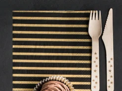 Stribede Servietter Guld/Sort