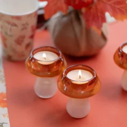 Svampeformet Glas Lysestage Orange