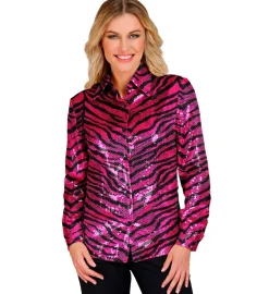 Tigerstribet Pailletskjorte Pink