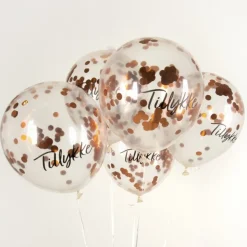 Tillykke Konfetti Balloner Kobber