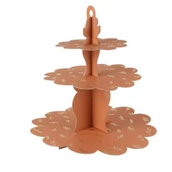 Tre-etagers Kagestand Terracotta/Guld