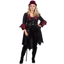 Vampyr Frakke Dame Kostume Sort/Rød
