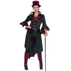 Vampyr Frakke Dame Kostume Sort/Rød