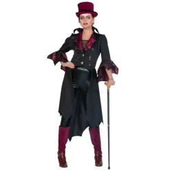 Vampyr Frakke Dame Kostume Sort/Rød