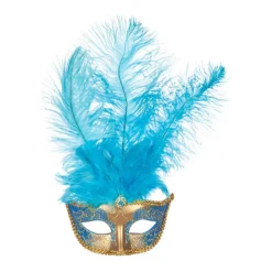 Venedig Maske Med Fjer Lyseblå