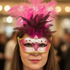 Venedig Maske Med Fjer Pink
